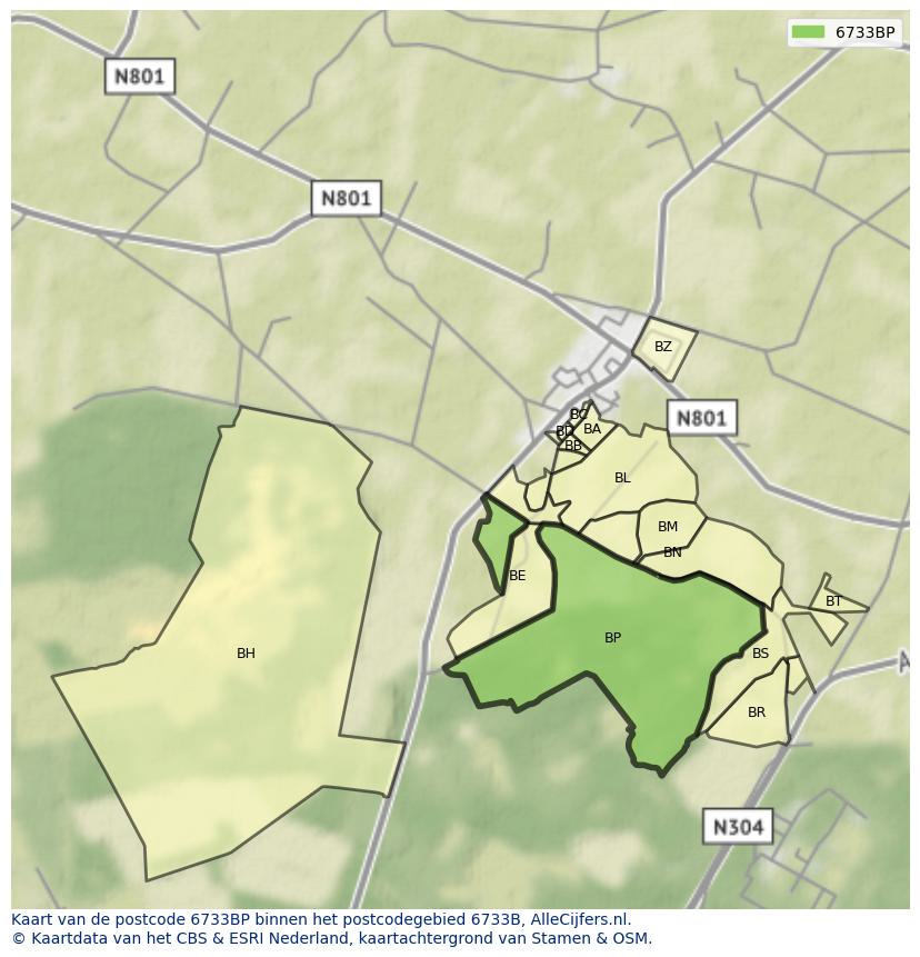 Afbeelding van het postcodegebied 6733 BP op de kaart.