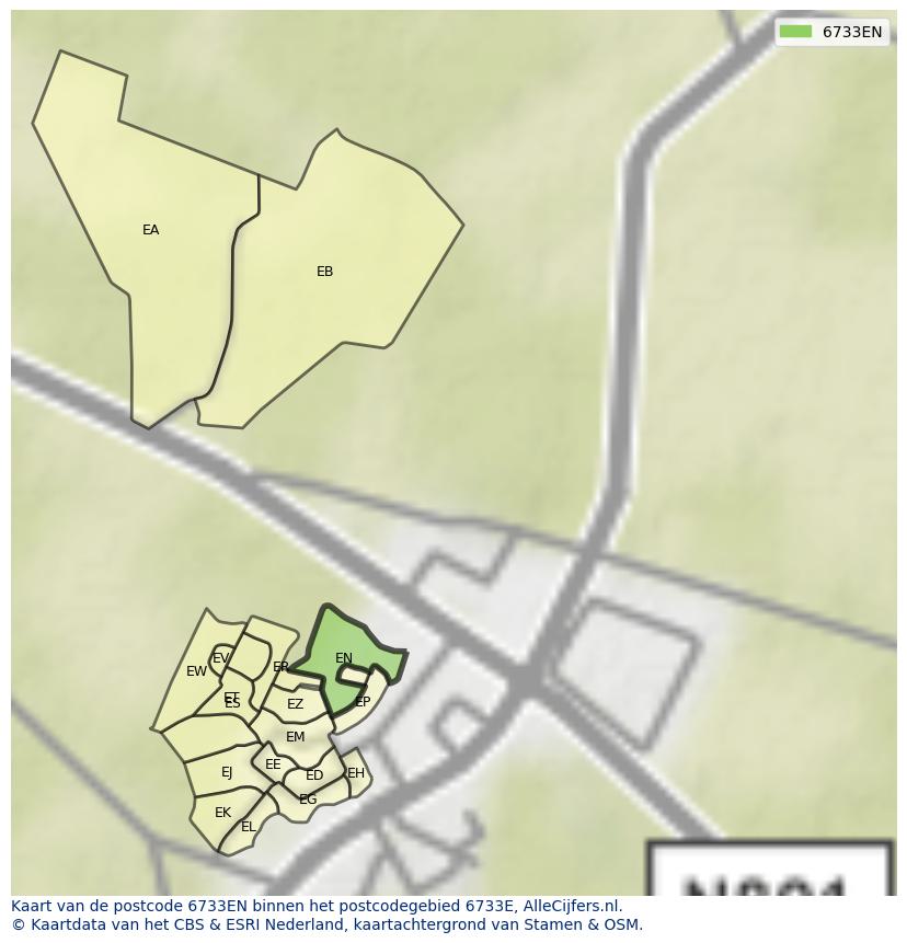 Afbeelding van het postcodegebied 6733 EN op de kaart.