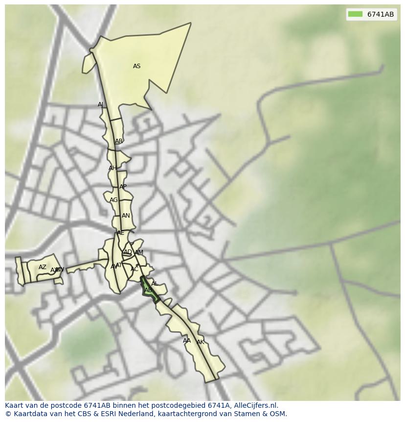 Afbeelding van het postcodegebied 6741 AB op de kaart.