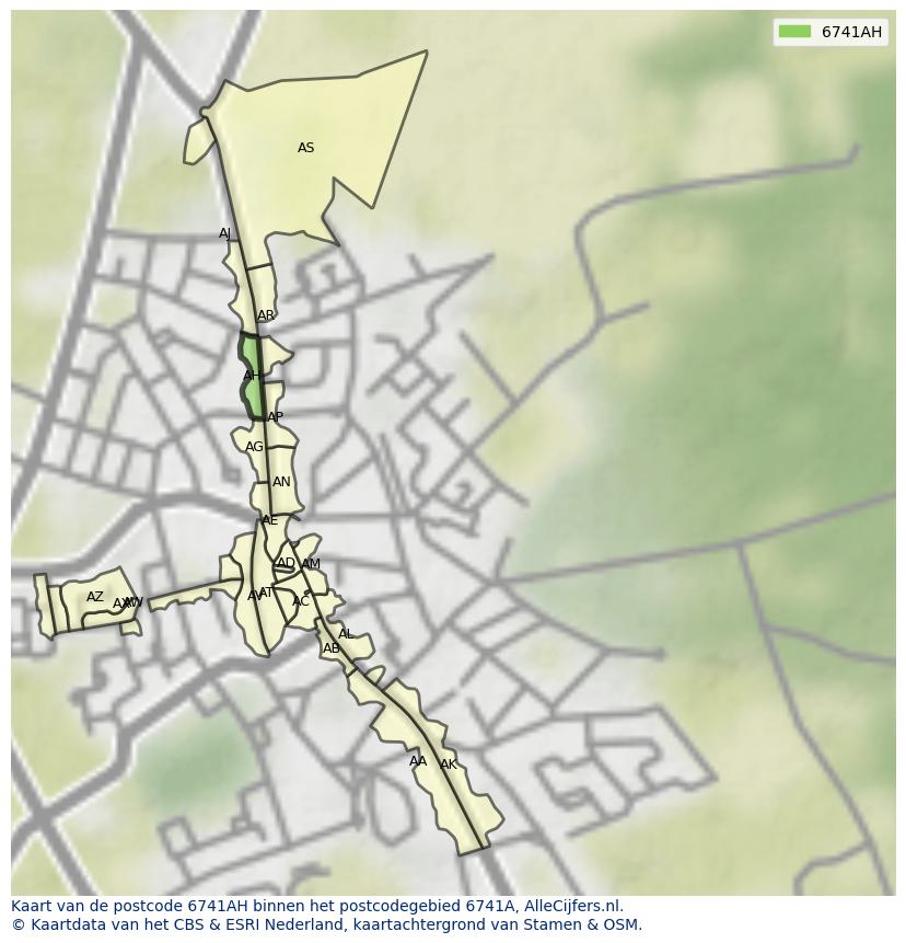 Afbeelding van het postcodegebied 6741 AH op de kaart.