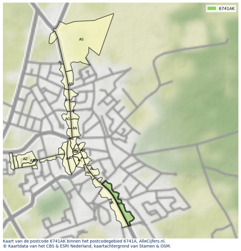 Afbeelding van het postcodegebied 6741 AK op de kaart.