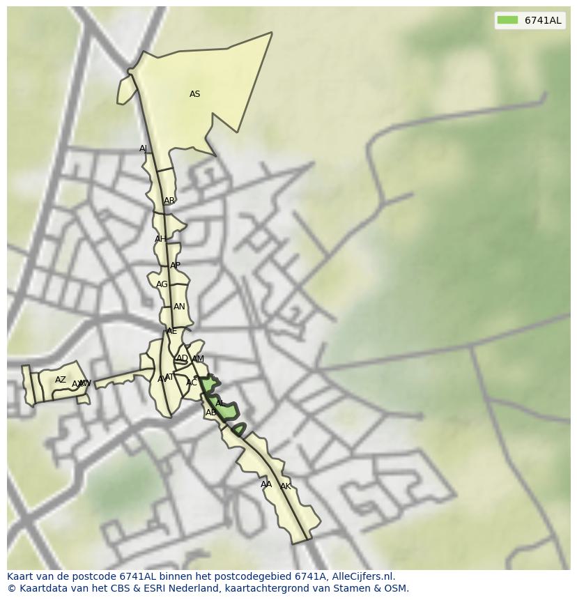 Afbeelding van het postcodegebied 6741 AL op de kaart.