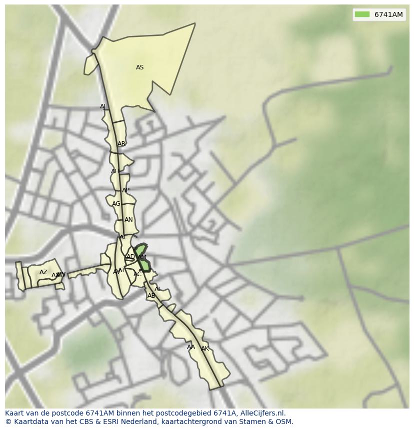 Afbeelding van het postcodegebied 6741 AM op de kaart.
