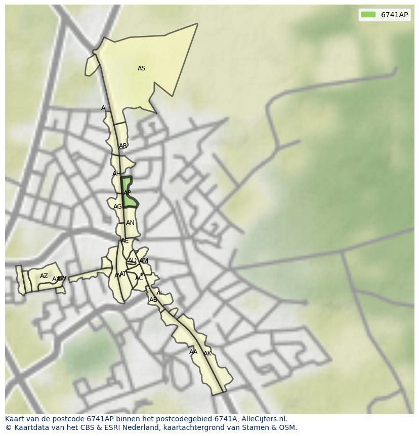 Afbeelding van het postcodegebied 6741 AP op de kaart.