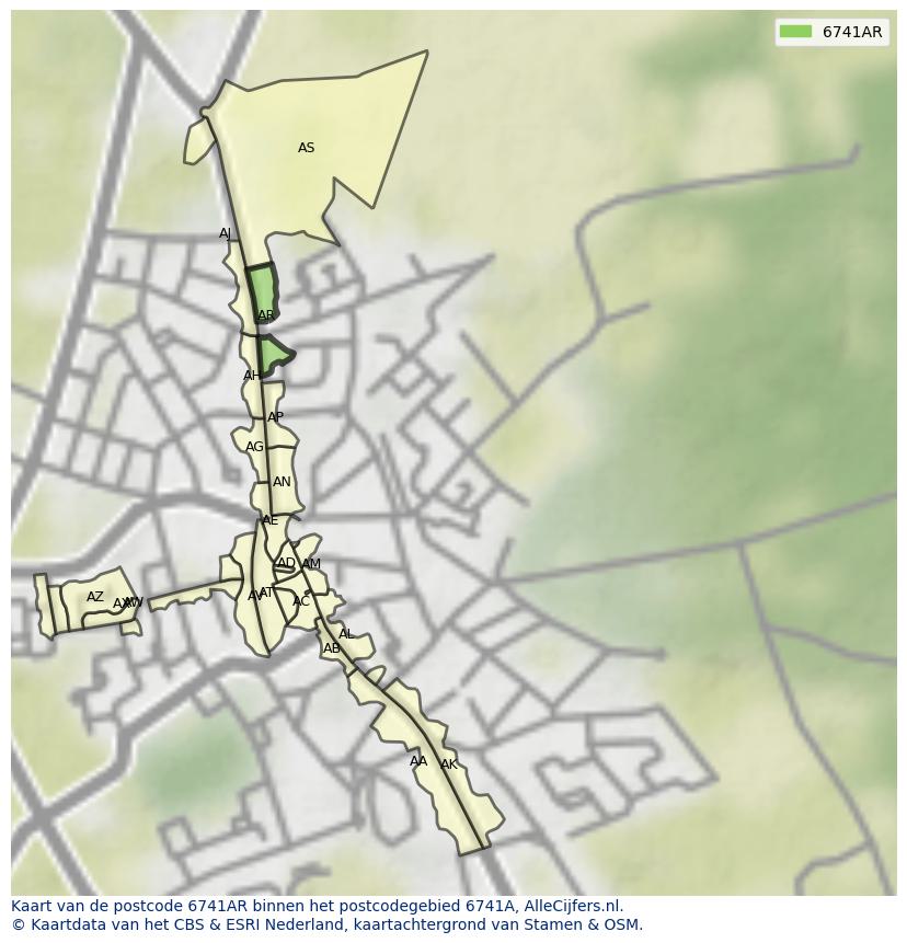 Afbeelding van het postcodegebied 6741 AR op de kaart.