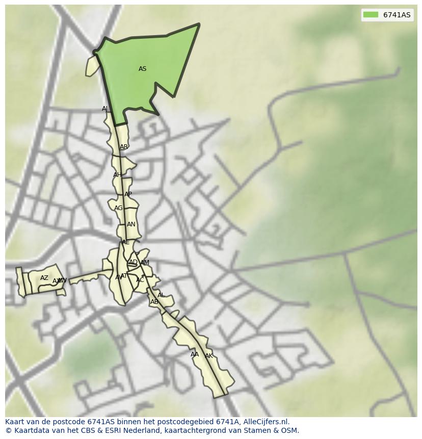Afbeelding van het postcodegebied 6741 AS op de kaart.