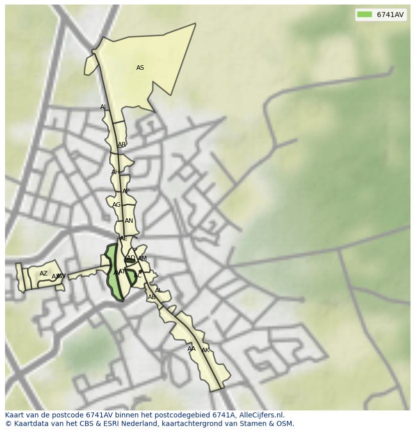 Afbeelding van het postcodegebied 6741 AV op de kaart.
