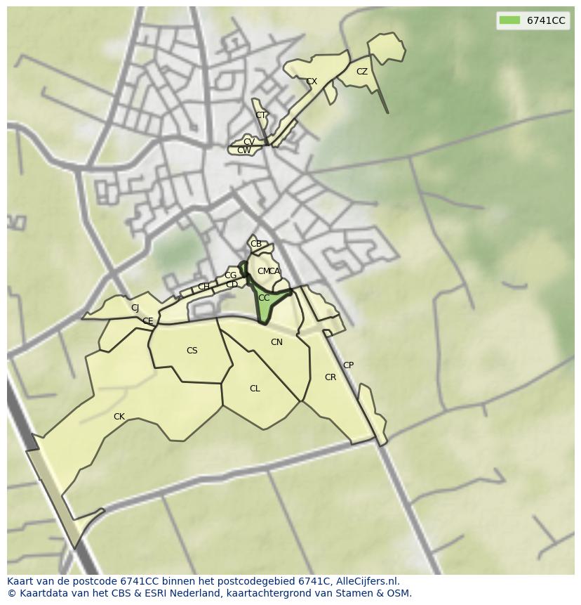Afbeelding van het postcodegebied 6741 CC op de kaart.