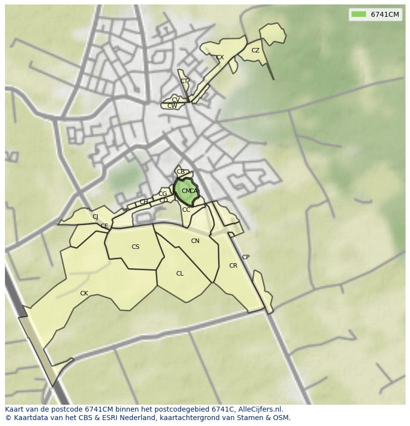 Afbeelding van het postcodegebied 6741 CM op de kaart.