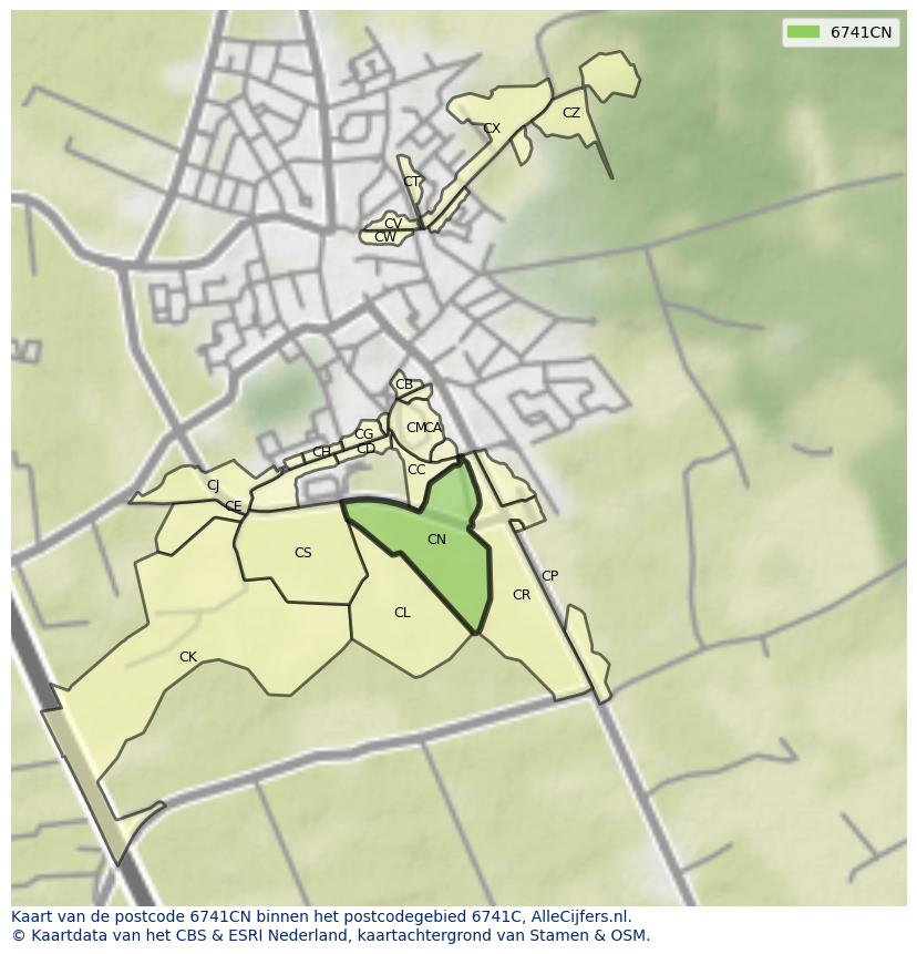 Afbeelding van het postcodegebied 6741 CN op de kaart.