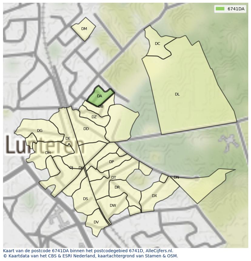 Afbeelding van het postcodegebied 6741 DA op de kaart.