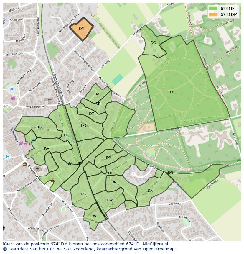 Afbeelding van het postcodegebied 6741 DM op de kaart.