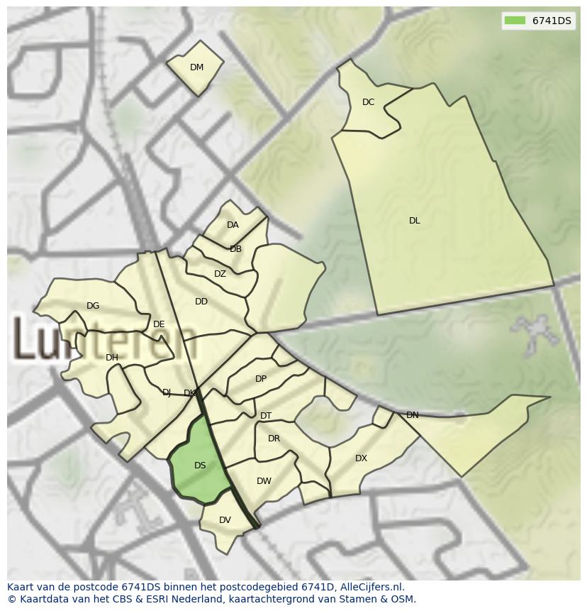 Afbeelding van het postcodegebied 6741 DS op de kaart.
