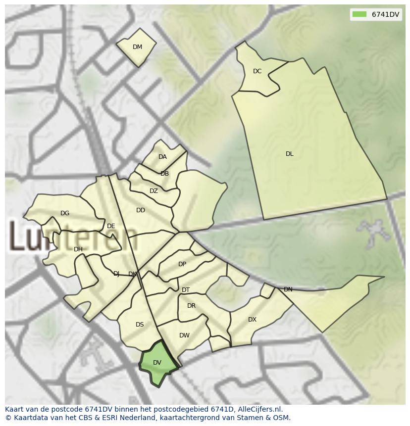Afbeelding van het postcodegebied 6741 DV op de kaart.