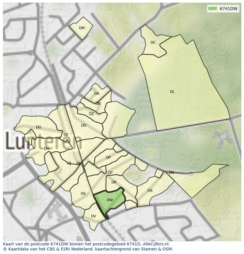 Afbeelding van het postcodegebied 6741 DW op de kaart.