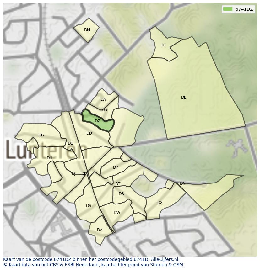 Afbeelding van het postcodegebied 6741 DZ op de kaart.
