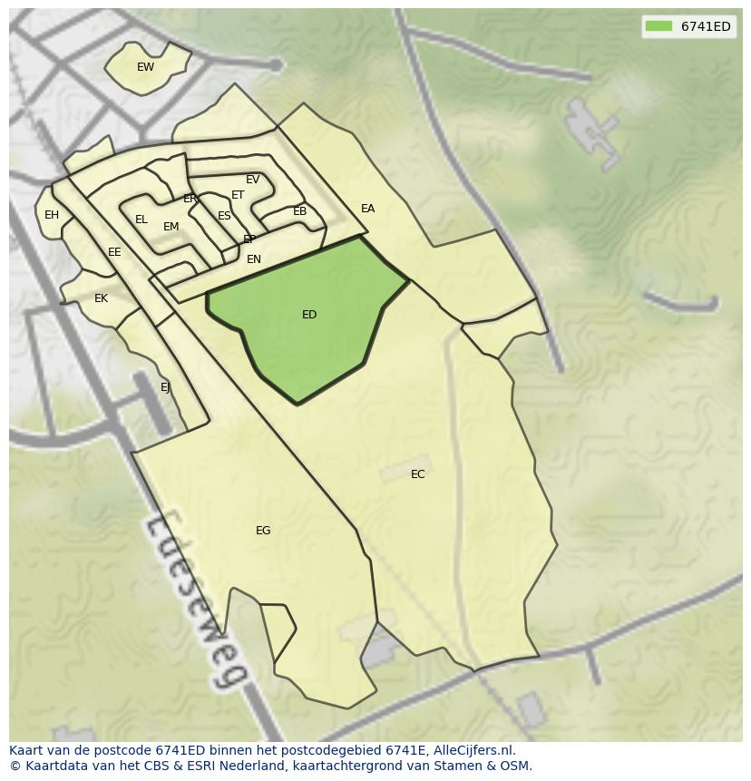 Afbeelding van het postcodegebied 6741 ED op de kaart.