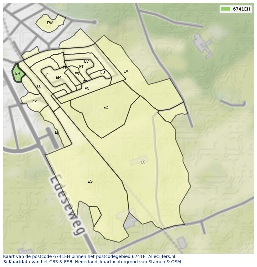 Afbeelding van het postcodegebied 6741 EH op de kaart.