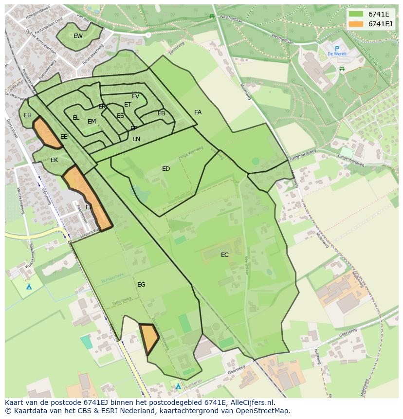 Afbeelding van het postcodegebied 6741 EJ op de kaart.