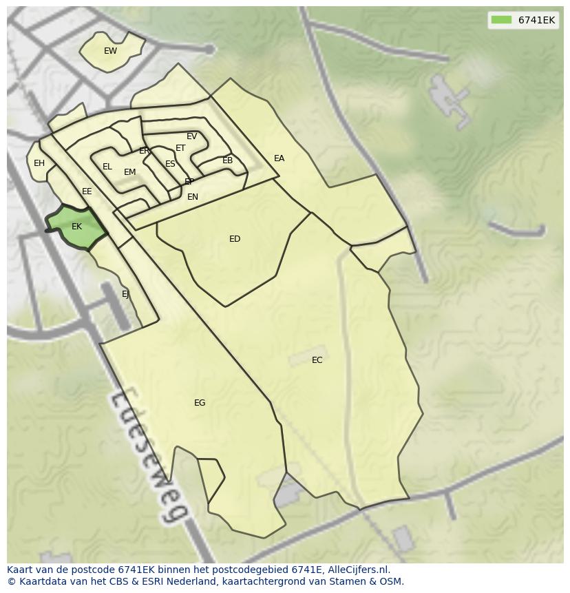 Afbeelding van het postcodegebied 6741 EK op de kaart.