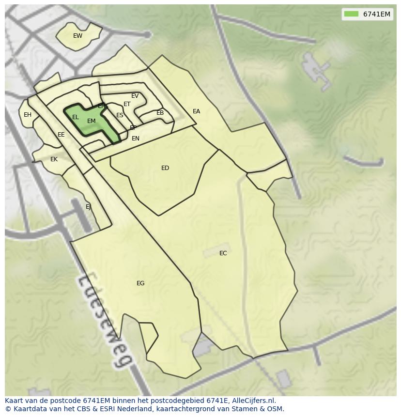 Afbeelding van het postcodegebied 6741 EM op de kaart.