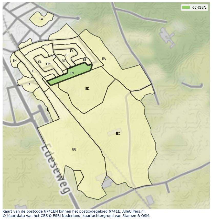 Afbeelding van het postcodegebied 6741 EN op de kaart.