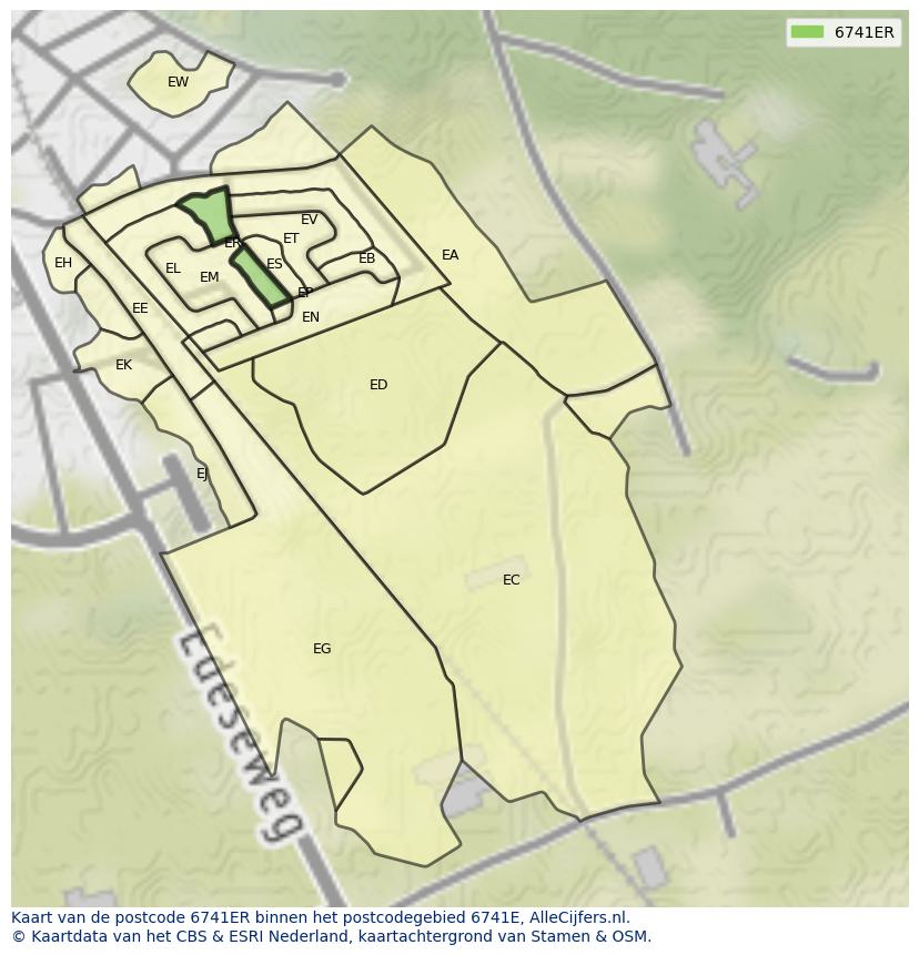 Afbeelding van het postcodegebied 6741 ER op de kaart.