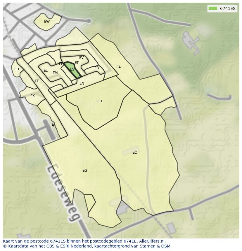 Afbeelding van het postcodegebied 6741 ES op de kaart.