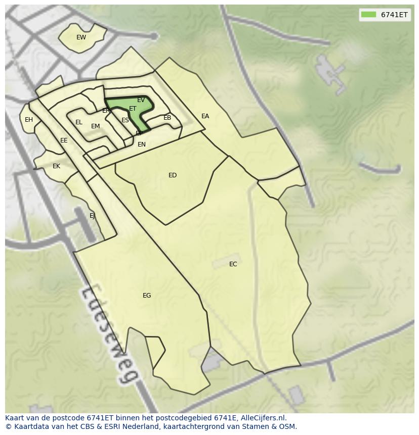 Afbeelding van het postcodegebied 6741 ET op de kaart.