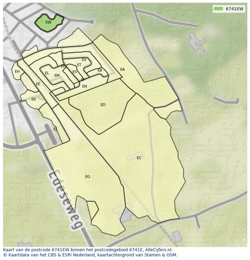 Afbeelding van het postcodegebied 6741 EW op de kaart.