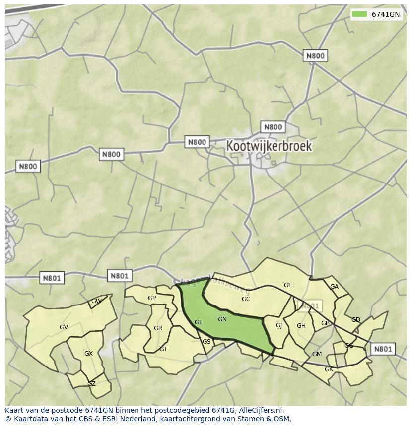 Afbeelding van het postcodegebied 6741 GN op de kaart.