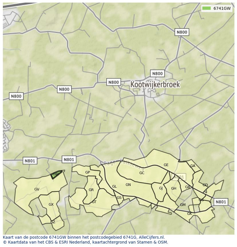 Afbeelding van het postcodegebied 6741 GW op de kaart.