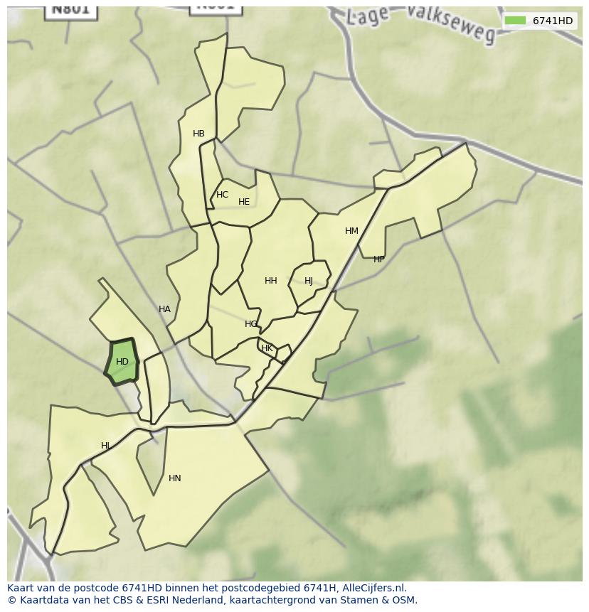 Afbeelding van het postcodegebied 6741 HD op de kaart.