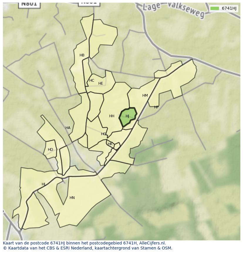 Afbeelding van het postcodegebied 6741 HJ op de kaart.