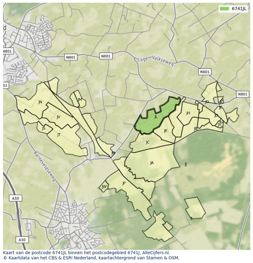 Afbeelding van het postcodegebied 6741 JL op de kaart.