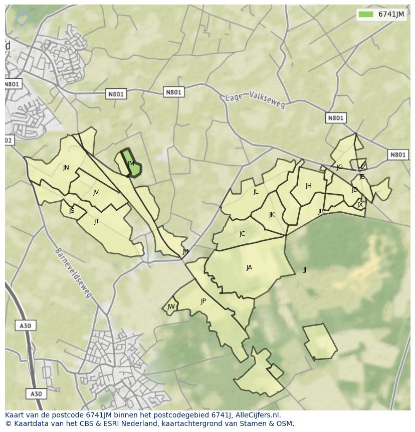 Afbeelding van het postcodegebied 6741 JM op de kaart.