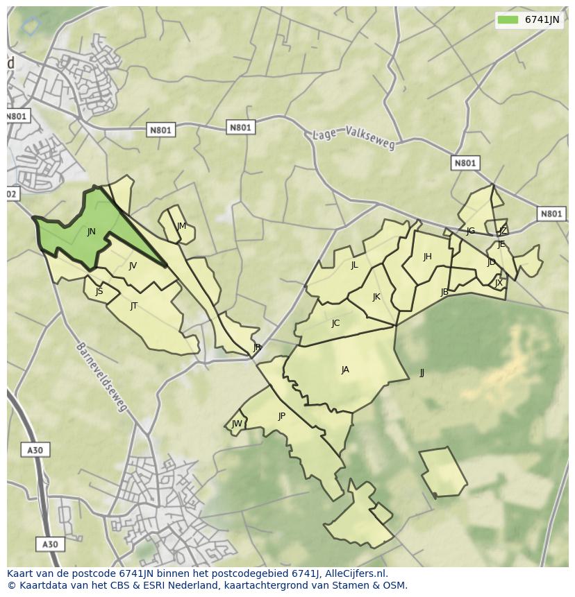 Afbeelding van het postcodegebied 6741 JN op de kaart.