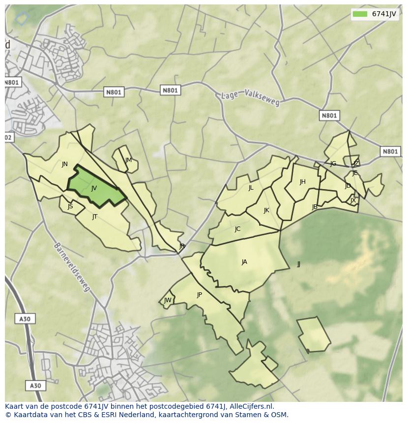Afbeelding van het postcodegebied 6741 JV op de kaart.