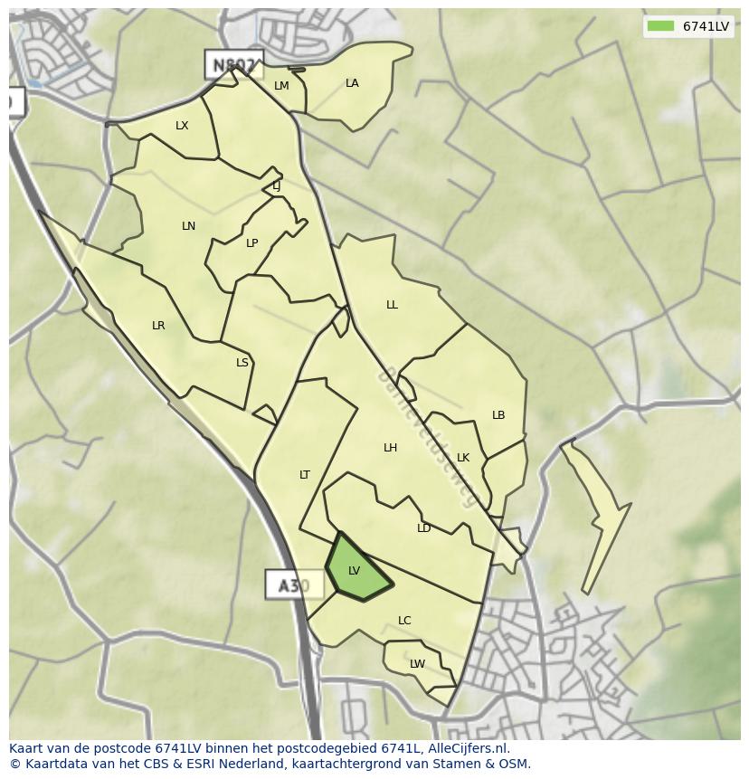 Afbeelding van het postcodegebied 6741 LV op de kaart.