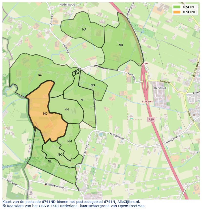 Afbeelding van het postcodegebied 6741 ND op de kaart.