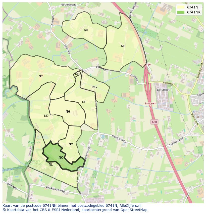 Afbeelding van het postcodegebied 6741 NK op de kaart.