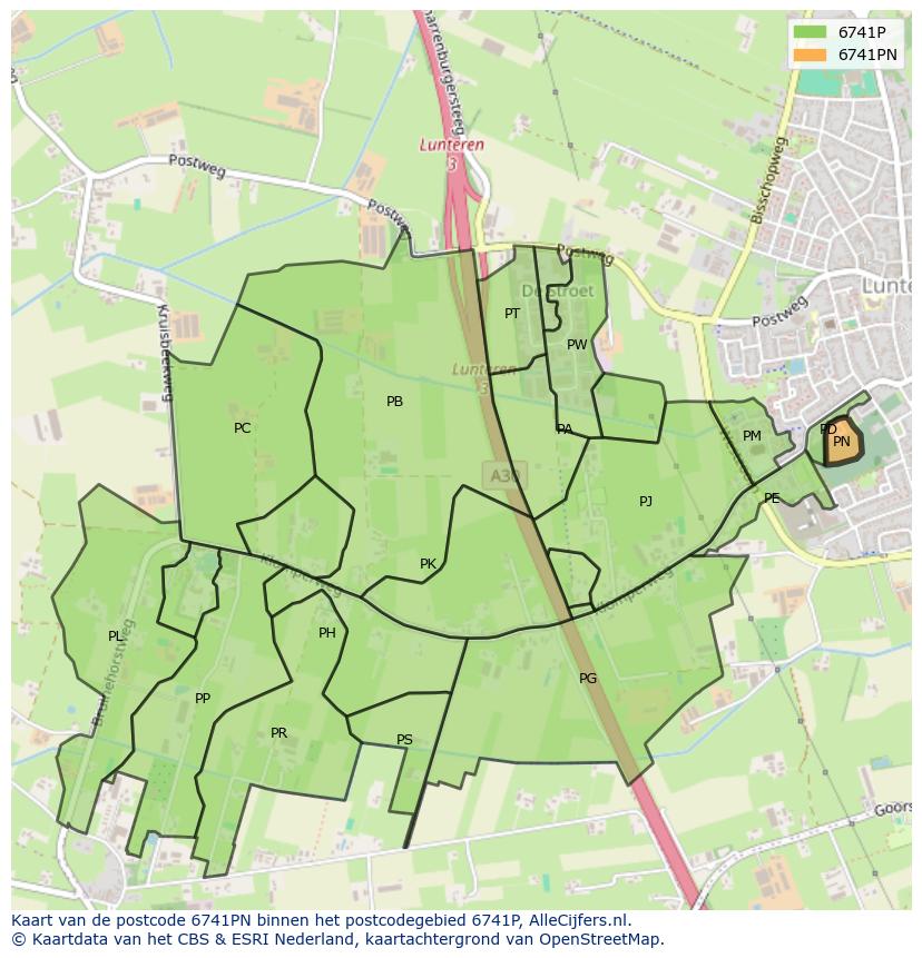 Afbeelding van het postcodegebied 6741 PN op de kaart.