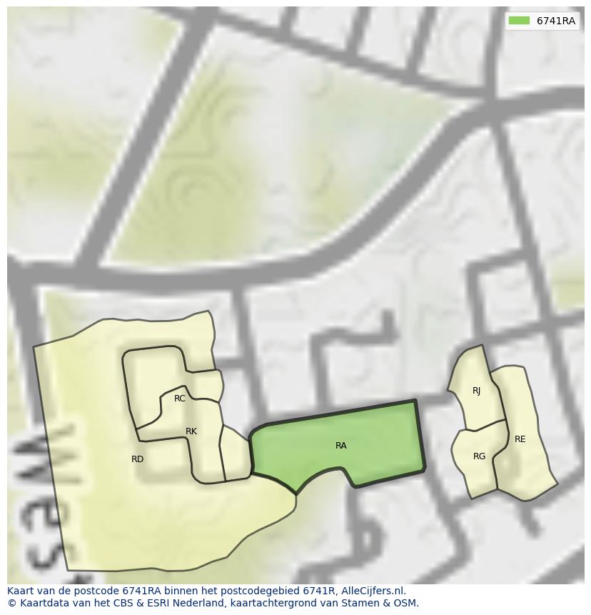 Afbeelding van het postcodegebied 6741 RA op de kaart.