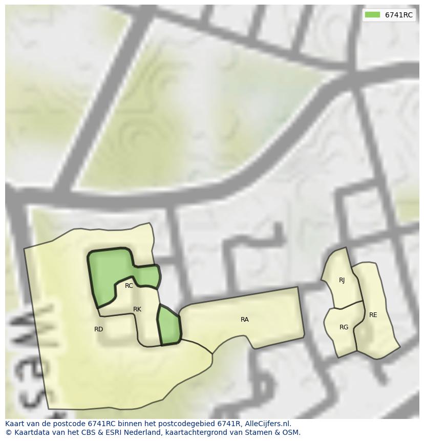 Afbeelding van het postcodegebied 6741 RC op de kaart.