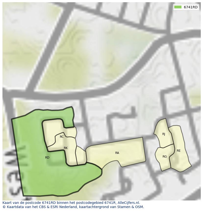 Afbeelding van het postcodegebied 6741 RD op de kaart.
