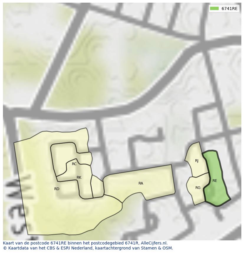 Afbeelding van het postcodegebied 6741 RE op de kaart.