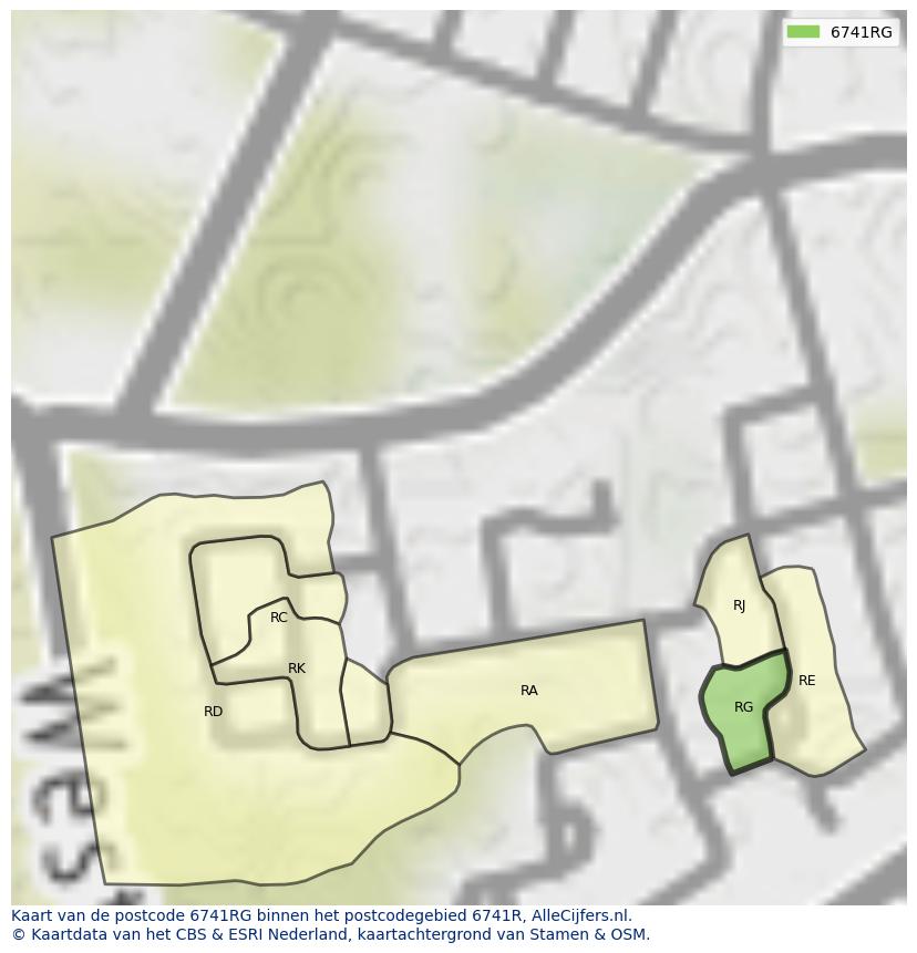 Afbeelding van het postcodegebied 6741 RG op de kaart.