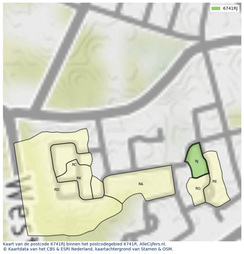 Afbeelding van het postcodegebied 6741 RJ op de kaart.
