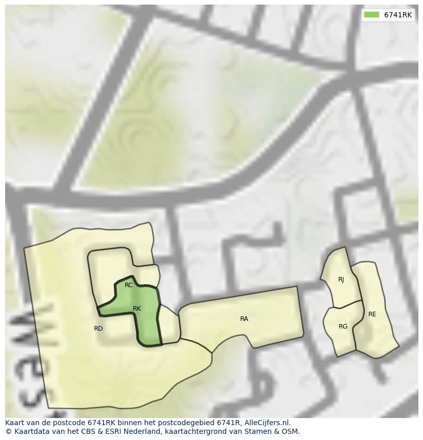 Afbeelding van het postcodegebied 6741 RK op de kaart.