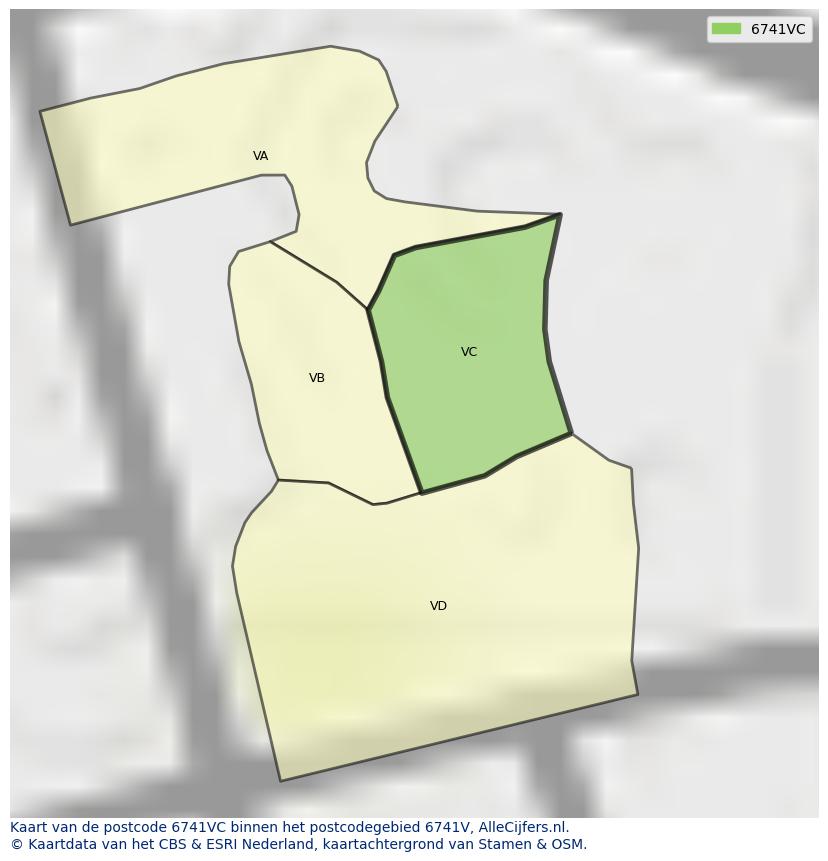 Afbeelding van het postcodegebied 6741 VC op de kaart.